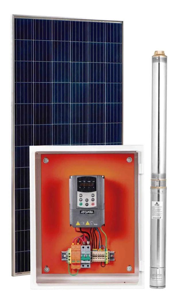 Sistema de bombeamento solar ATOMRA, foto do equipamento